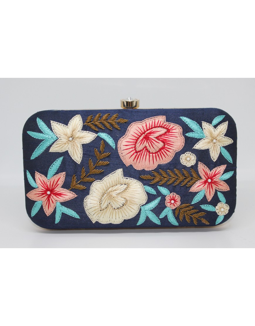Blue Floral Box Clutch